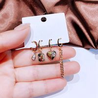 Fashion 4-piece Set Copper Chain Tassel Star Water Drop Heart-shaped Earrings main image 5