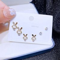 Combinaison De Boucles Oreilles En Cuivre Oeil De Chat Lapin Micro-set De Mode Zircon main image 4