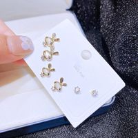 Fashion Zircon Micro-set Rabbit Cat's Eye Copper Earring Combination main image 5