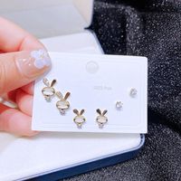 Combinaison De Boucles Oreilles En Cuivre Oeil De Chat Lapin Micro-set De Mode Zircon main image 6