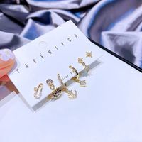 Fashion 6-piece Anchor Star Zircon Copper Earring Set Jewelry main image 4