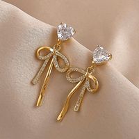 Fashion Zircon Heart-shaped Bow Copper Earrings Female main image 1
