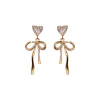 Fashion Zircon Heart-shaped Bow Copper Earrings Female main image 6