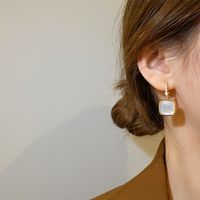 New Geometric Opal Square Pendant Copper Earrings main image 3