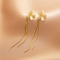 Simple Opal Flower Tassel Copper Earrings main image 4