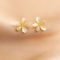 Simple Opal Flower Tassel Copper Earrings main image 5
