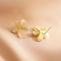 Simple Opal Flower Tassel Copper Earrings main image 6