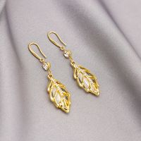 Fashion Leaf Shape Copper Inlaid Zircon Earrings main image 5