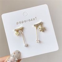 Fashion Sweet Flower Heart-shaped Asymmetric Pearl Tassel Earrings Jewelry main image 1