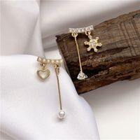 Fashion Sweet Flower Heart-shaped Asymmetric Pearl Tassel Earrings Jewelry main image 5