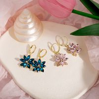 Fashion Double-layer Crystal Four-color Petal Romantic Alloy Earrings main image 2