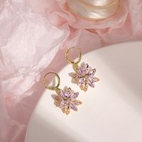 Fashion Double-layer Crystal Four-color Petal Romantic Alloy Earrings main image 3