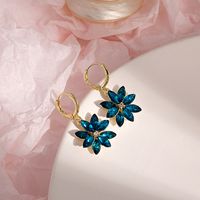 Fashion Double-layer Crystal Four-color Petal Romantic Alloy Earrings main image 4