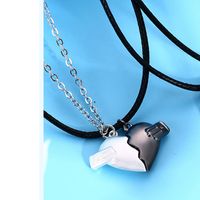 Fashion Black And White Couple Broken Heart Necklace 2-piece Set Alloy main image 3