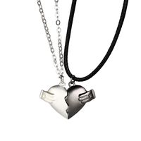 Mode Schwarz-weiß-paar Gebrochenes Herz Halskette 2-teiliges Set Legierung main image 6