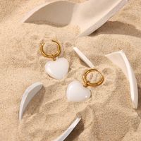 Fashion White Jade Heart-shaped Pendant Titanium Steel Earrings main image 1