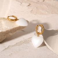 Fashion White Jade Heart-shaped Pendant Titanium Steel Earrings main image 5