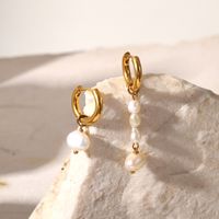 1 Pair Fashion Geometric Stainless Steel Asymmetrical Plating Freshwater Pearl Earrings main image 4