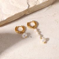 1 Pair Fashion Geometric Stainless Steel Asymmetrical Plating Freshwater Pearl Earrings main image 5