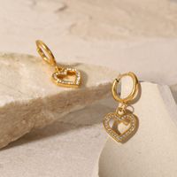 Fashion 18k Gold Stainless Steel Hollow Heart-shaped Zircon Heart-shaped Pendant Earrings main image 4