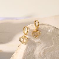 Fashion 18k Gold Stainless Steel Hollow Heart-shaped Zircon Heart-shaped Pendant Earrings main image 5