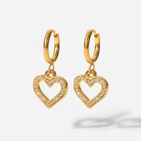 Fashion 18k Gold Stainless Steel Hollow Heart-shaped Zircon Heart-shaped Pendant Earrings main image 6