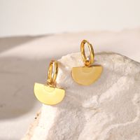 18k Gold Glossy Fan-shaped Semicircle Pendant Stainless Steel Earrings main image 1