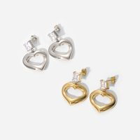 Fashion 14k Gold Square Zircon Heart-shaped Pendant Earrings Stainless Steel main image 6