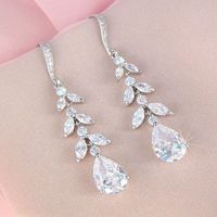 Fashion Tassel Drop-shaped Zircon Leaf Bridal Copper Earrings main image 1