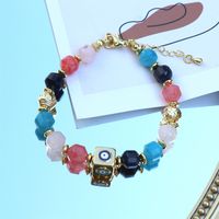 Pink Crystal Aquamarine Devil's Eye Adjustable Copper Gold-plated Bead Bracelet main image 4