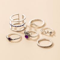 Fashion Jewelry Blue Purple Diamond Six-piece Geometric Leaf Hollow Alloy Ring Set main image 3
