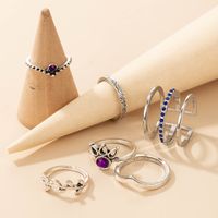 Fashion Jewelry Blue Purple Diamond Six-piece Geometric Leaf Hollow Alloy Ring Set main image 4