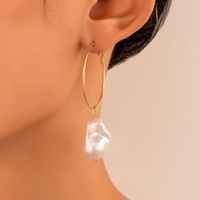 Fashion Ol Jewelry Baroque Pearl Inlaid Alloy Geometric Bead Earrings main image 4