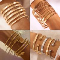 Fashion Stacking Gold And Silver Glossy Geometric Animal Snake Open Bracelet main image 1