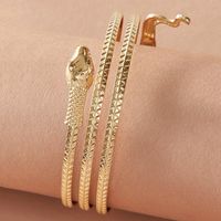 Fashion Stacking Gold And Silver Glossy Geometric Animal Snake Open Bracelet main image 5