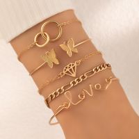 Butterfly Diamond Hollow Ring Letter Chain Open Bracelet Set main image 1