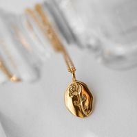 Herz Titan Stahl Eingelegte Schale Eingelegtes Gold Halskette sku image 1