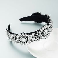 Fashion Black Velvet Headband Rhinestone Wide-brimmed sku image 1