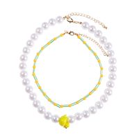Cute Ladybug Little Yellow Duck Short Pearl Double Layer Necklace Set sku image 2