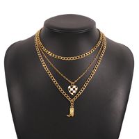 Checkerboard Love Boots Multilayer Necklace Exaggerated Punk Necklace sku image 1