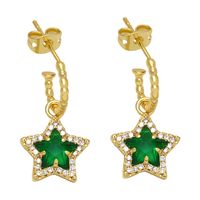 Retro Five-pointed Star C-shaped Copper Gold-plated Inlaid Zircon Earrings sku image 1
