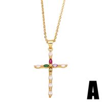 Fashion Zircon Cross Pendant Copper Necklace Simple Accessories sku image 1