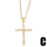 Fashion Zircon Cross Pendant Copper Necklace Simple Accessories sku image 3