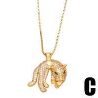 Fashion Punk Style Three-dimensional Full Diamond Painting Oil Tiger Head Leopard Pendant Copper Necklace sku image 3