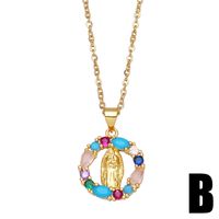 Fashion Inlaid Colored Zircon Necklace Virgin Mary Tag Copper Collarbone Chain sku image 2