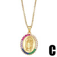 Fashion Inlaid Colored Zircon Necklace Virgin Mary Tag Copper Collarbone Chain sku image 3