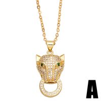 New Hip-hop Copper Inlaid Zircon Leopard Head Pendant Necklace sku image 1
