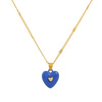 Fashion Enamel Dripping Oil Double Heart Pendant Necklace sku image 3