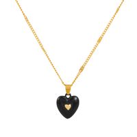 Fashion Enamel Dripping Oil Double Heart Pendant Necklace sku image 5