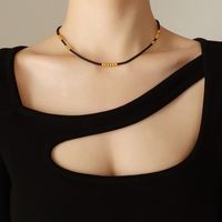 Fashion Simple 18k Gold Beaded Titanium Steel Necklace sku image 1